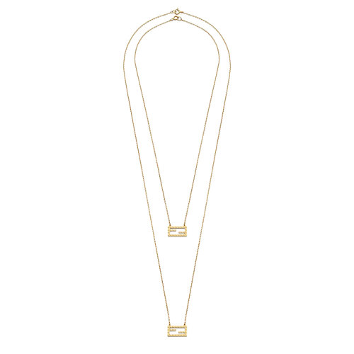 FENDI/芬迪 經(jīng)典款Baguette FF圖案吊墜金色涂層和壓紋雙裹式不同長度可分開佩戴的項鏈 8AH033MK7F0CFK