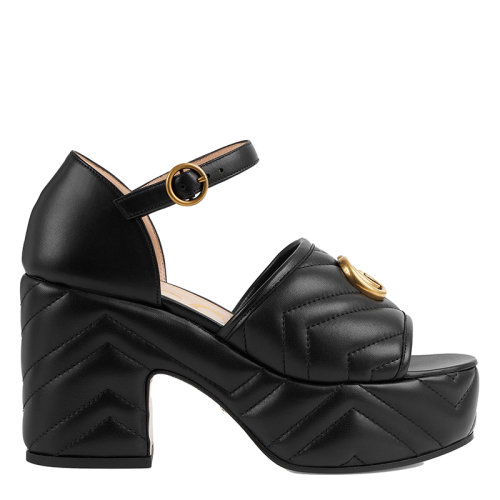 GUCCI/古馳 女士黑色縫皮革高跟涼鞋658677BKO601000