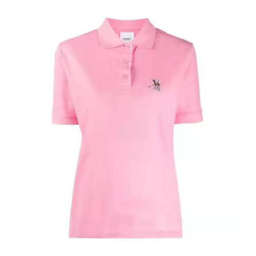 Burberry/博柏利 粉色純棉小鹿圖案短袖Polo衫 女士短POLO