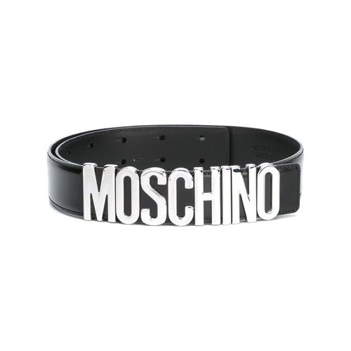 MOSCHINO/莫斯奇諾  女士黑色皮革時(shí)尚百搭金屬標(biāo)志皮帶腰帶  A801280070555
