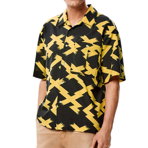 LOEWE/羅意威 22年春夏新款 男士黑色/黃色純棉全覆蓋印花短袖襯衫H664Y05W10-1108