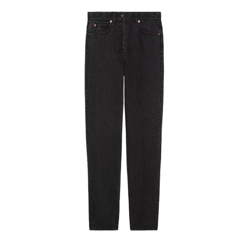 GUCCI/古馳 22年早春新款 中國(guó)新年系列 女士黑色純棉丹寧面料Tiger字樣刺繡長(zhǎng)褲牛仔褲687362XDBWJ1043