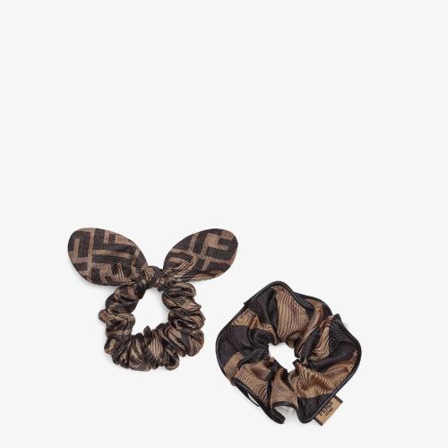  FENDI芬迪 22年秋冬 女士 發(fā)帶 棕色桑蠶絲松緊發(fā)帶兩件套 FXT268ADG0F1BWS