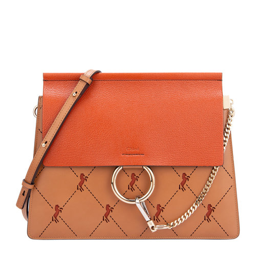 Chloe/克洛伊 Faye系列   女士橙紅色牛皮金屬環(huán)時尚單肩斜挎包
