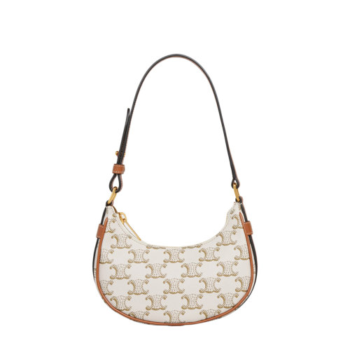 CELINE/賽琳 22春夏新款A(yù)VA系列 女士迷你白色凱旋老花牛皮革黃褐色肩帶腋下單肩包10I602DS1.01TA