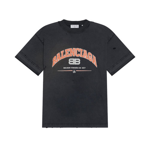 Balenciaga/巴黎世家 22年春夏新款 男女同款黑色純棉做舊效果短袖T恤612966TLVJ11074