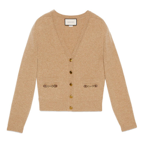GUCCI/古馳 21年新款 女士駝色馬銜扣山羊絨開(kāi)衫628412XKBH92184