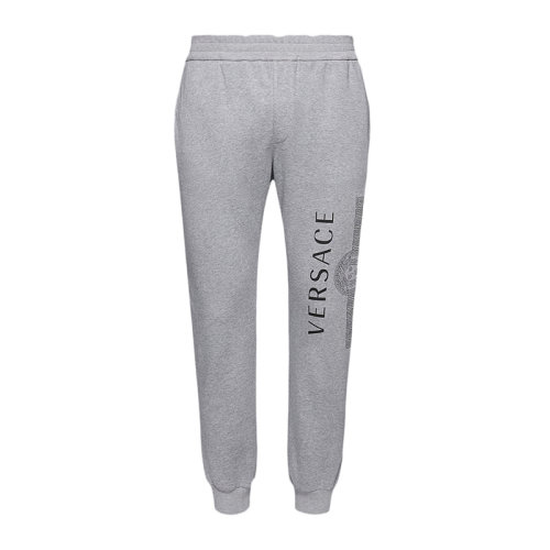 VERSACE/范思哲 男士灰色棉質(zhì)經(jīng)典字母徽標(biāo)印花裝飾束腳休閑褲運(yùn)動褲長褲男褲 A83562-A231242-A809