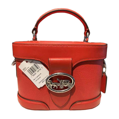 COACH/蔻馳 女士紅色PVC配皮馬車徽標(biāo)按扣翻蓋單肩包斜挎包盒子包化妝包女包 F5503SVRCK