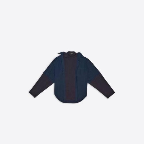  BALENCIAGA巴黎世家 22年春夏 男士 長袖襯衫 Mens Bb Icon Trompe L OEil Shirt in Dark Blue