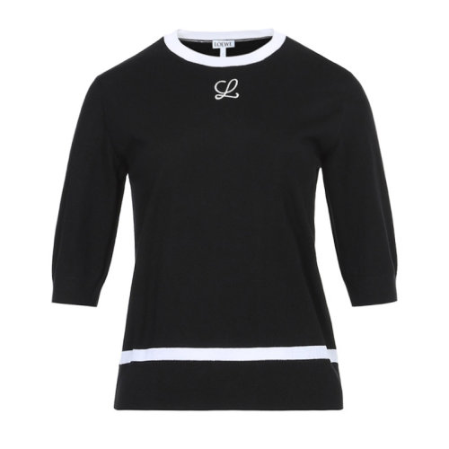 LOEWE/羅意威 女士針織衫/毛衣 Rtw Precol系列羊毛七分短袖針織衫毛衣 S3299450MC