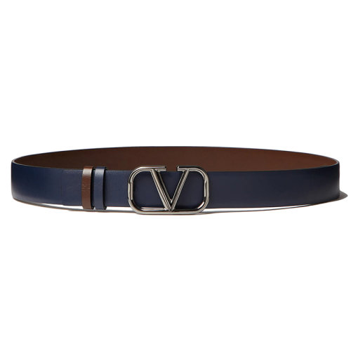 Valentino/華倫天奴 22年春夏新款 VLOGO SIGNATURE系列 男士海軍藍(lán)色/棕色小牛皮銀扣雙面腰帶30毫米1Y2T0T47YYF7K9