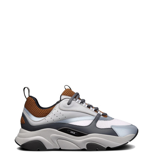 DIOR/迪奧 22年早春新款 B22系列 男士咖啡色/白色相間網(wǎng)面和灰色/黑色牛皮革復古運動鞋3SN231YXX_H867