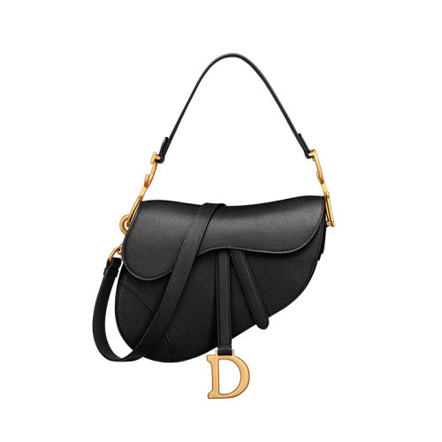 DIOR/迪奧 23新款 女士黑色粒面小牛皮馬鞍形翻蓋磁性D形環(huán)扣開合單肩斜挎手提馬鞍包M0455CBAA_M900