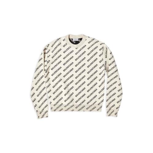  BALENCIAGA巴黎世家 22年秋冬 女士 長袖T恤 Womens Mini Allover Logo Sweater  in Off White