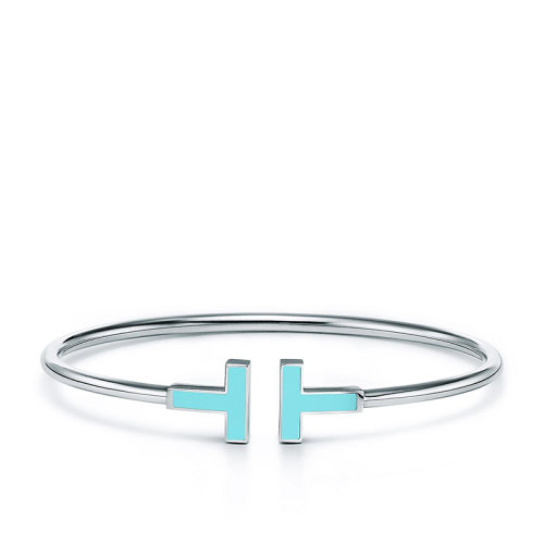 Tiffany & Co.蒂芙尼  Tiffany T Wire系列18k金白金綠松石T字手鐲GRP11109