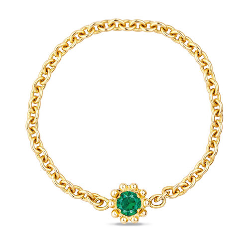 DIOR/迪奧 高級(jí)珠寶新款MIMIROSE系列 18K金鏈條鑲祖母綠戒指