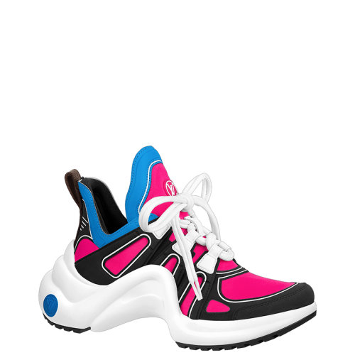 Louis Vuitton/路易威登 22年早春新款 LV ARCHLIGHT系列 女士白色/玫瑰粉色拼色科技緞面面料運(yùn)動(dòng)鞋1A9S5Y