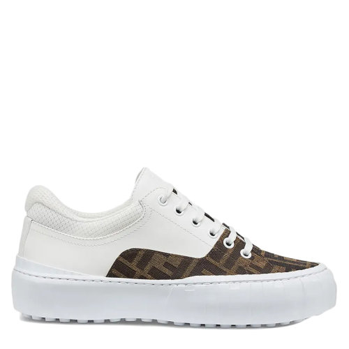 FENDI/芬迪 女士棕色皮革和織物低幫鞋8E8109AF5CF1DV2