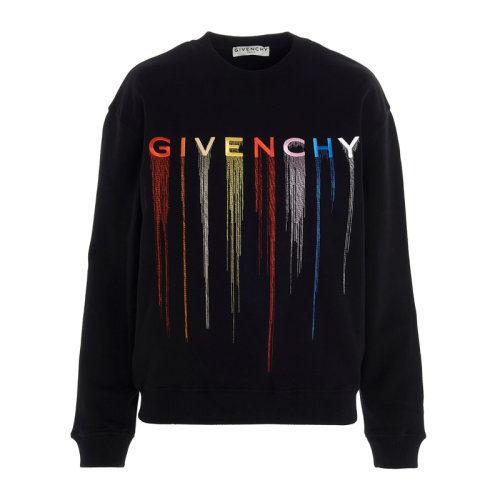 Givenchy/紀(jì)梵希 女士黑色棉質(zhì)刺繡流蘇彩色字母LOGO運動衫 女衛(wèi)衣