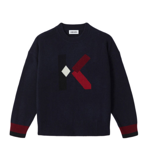 Kenzo/高田賢三 女士藍(lán)軍藍(lán)羊毛百搭圓領(lǐng)毛衣