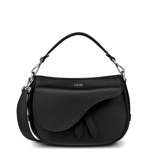 DIOR/迪奧 SADDLESOFT系列男士黑色粒面小牛皮單肩斜挎馬鞍包1ADHO027ULA_H00N
