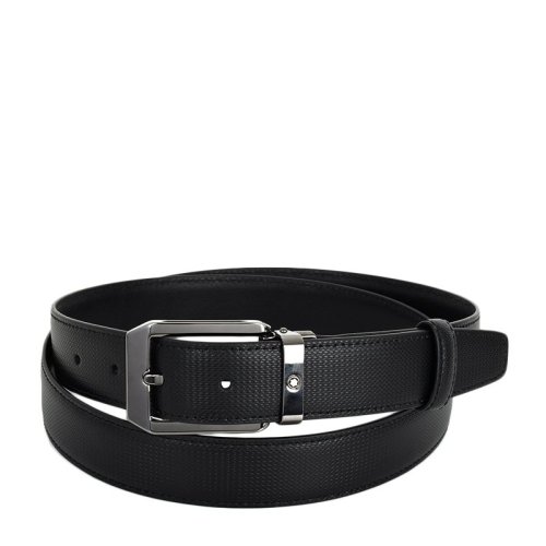 MontBlanc/萬寶龍 男士黑色皮革經(jīng)典針扣式腰帶皮帶 可裁剪 118439