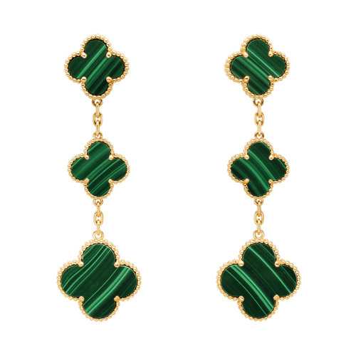 Van Cleef & Arpels/梵克雅寶  經典MagicAlhambra系列 18K金黃金鑲嵌綠色孔雀石三花耳墜VCARO2AG00