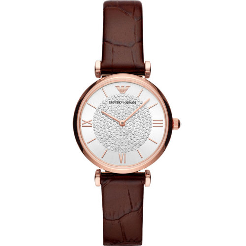 Emporio Armani/安普里奧阿瑪尼 皮質(zhì)表帶歐美表圓形石英女士腕表 生日禮物送女友 AR11269