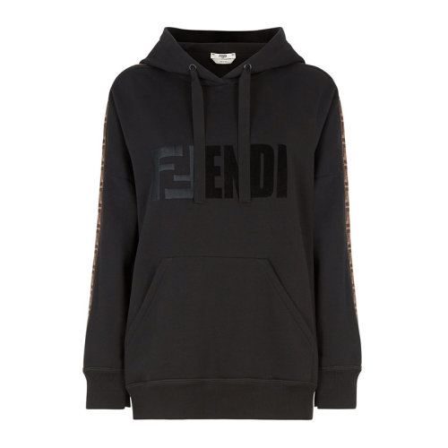 FENDI/芬迪 女裝 女士品牌字母logo印花雙F黑色棉質(zhì)連帽衛(wèi)衣 FS7101 A5GP F0GME