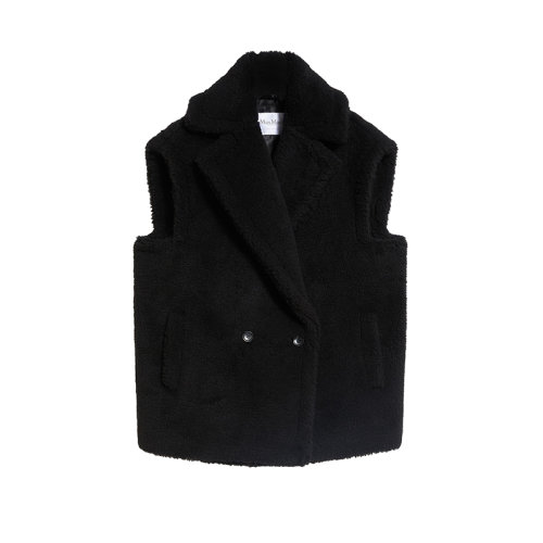 MaxMara/麥絲瑪拉 22年秋冬新款 PERLE系列 女士黑色羊駝毛混紡泰迪馬甲外套無袖夾克1276022606008