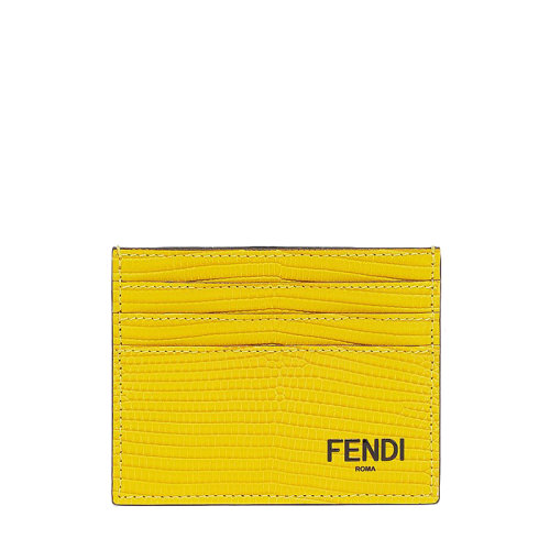 FENDI/芬迪 20  男士黃色蜥蜴皮黑色徽標(biāo)印花卡片夾7M0164AGLUF0V1Y