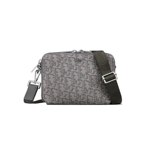 DIOR/迪奧 23新款 男士釕色提花帆布配皮鍍釕黃銅字母標志拉鏈開合提花尼龍拆卸調節(jié)肩帶單肩包2ESBC119DOS_H30Q