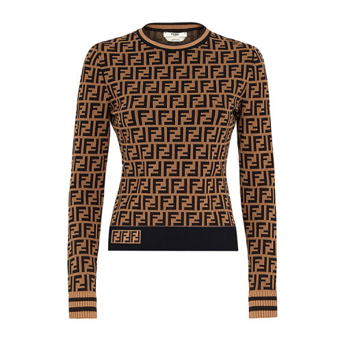 FENDI/芬迪女士棕色和灰色FF圖案毛衣（2色可選）FZY703A5QGF118W