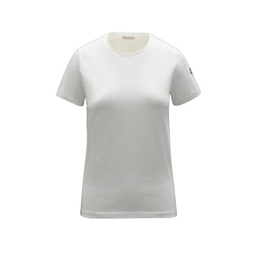 Moncler/蒙克萊 22年秋冬新款 女士絲綢白色純棉氈藝商標(biāo)短袖T恤H10938C73200V8058033