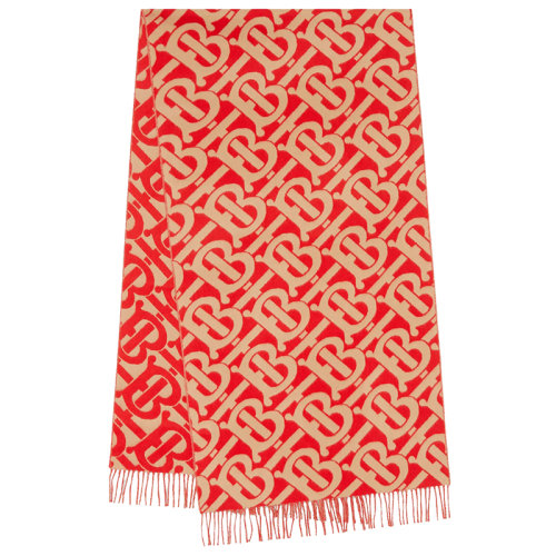 BURBERRY/博柏利 春節(jié)系列 鮮紅色/駝色 兩色調(diào)羊絨圍巾采用提花梭織Thomas Burberry會(huì)標(biāo)設(shè)計(jì)圍巾80343831