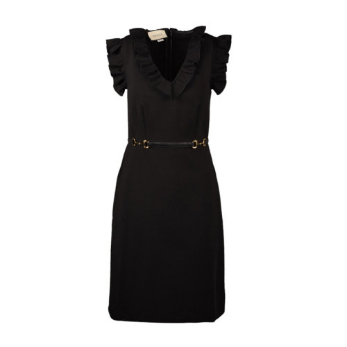 GUCCI/古馳 古琦女裙 女士馬銜扣黑色時尚百搭連衣裙 604896 XJBYO 1000