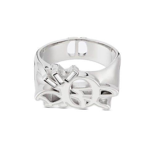 DIOR/迪奧 22新款 男士銀色鍍銀黃銅鑲嵌白色水晶鏤空CD字母戒指R1180HOMMT_D007