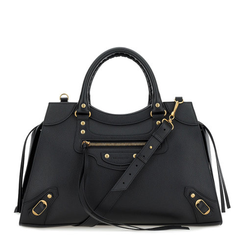 Balenciaga/巴黎世家 NEO CLASSIC CITY系列中號女士黑色小牛皮鉚釘元素拉鏈開合單肩包斜挎包手提包梯形包女包 638470-15Y41-1000