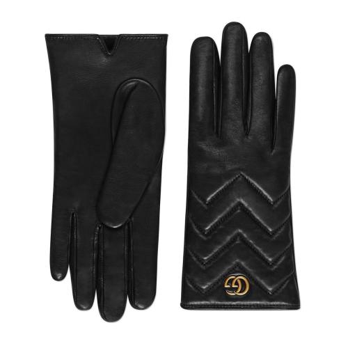  GUCCI古馳 22年秋冬 女士 GG Marmont系列人形花紋皮革手套 477965 BAP00 1000