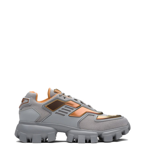 PRADA/普拉達(dá) 22年新款 Cloudbust Thunder系列 男士灰白鋼色/金色針織織物材質(zhì)系帶運(yùn)動鞋2EG293_3LA8_F0276