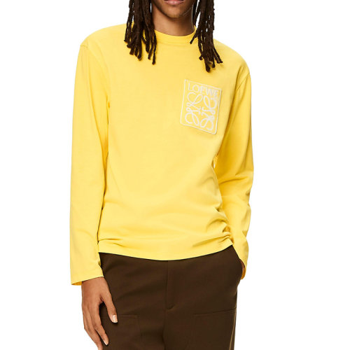 LOEWE/羅意威 22年秋冬新款 男士黃色純棉Logo Anagram假口袋長(zhǎng)袖T恤H526Y22X47-8100