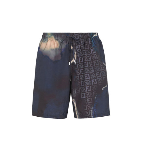 FENDI/芬迪 22年春夏新款 男士黑色尼龍對比色抽象圖案游泳短褲FXB130AH4AF1AJR