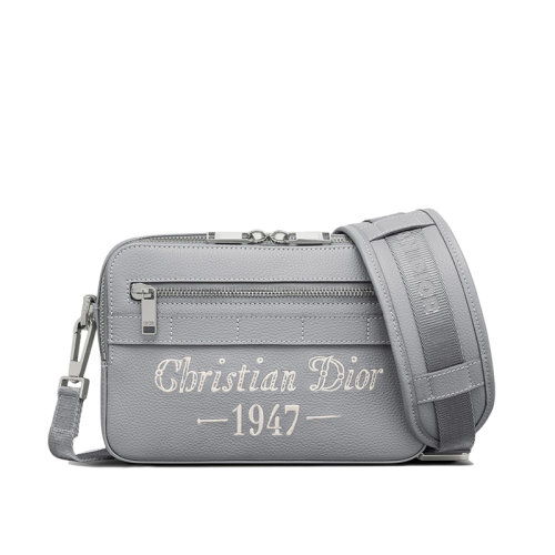  DIOR/迪奧 22新款SAFARI系列 男士灰色“Christian Dior 1947”標(biāo)志刺繡粒面牛皮革單肩斜挎信使包1ESPO206NFS_H62Q