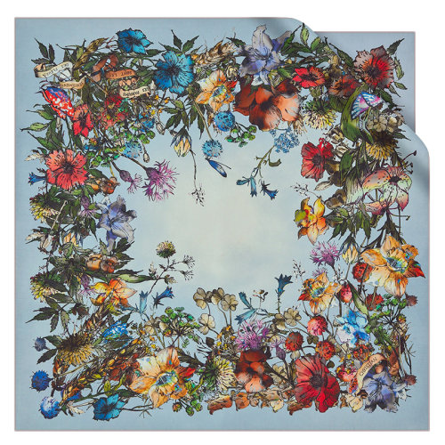 DIOR/迪奧新款 女士天藍色斜紋真絲千葉印花方巾15MIF070I611_C520