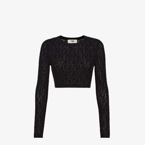  FENDI芬迪 22年秋冬 女士 針織衫 黑色圓領(lǐng)修身毛衣 FZX817AJTLF0GME