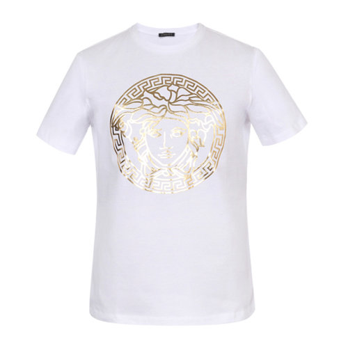 VERSACE/范思哲女士白色棉質(zhì)經(jīng)典字母徽標(biāo)美杜莎頭像裝飾圓領(lǐng)上衣短袖TA85756-A228806-A1001