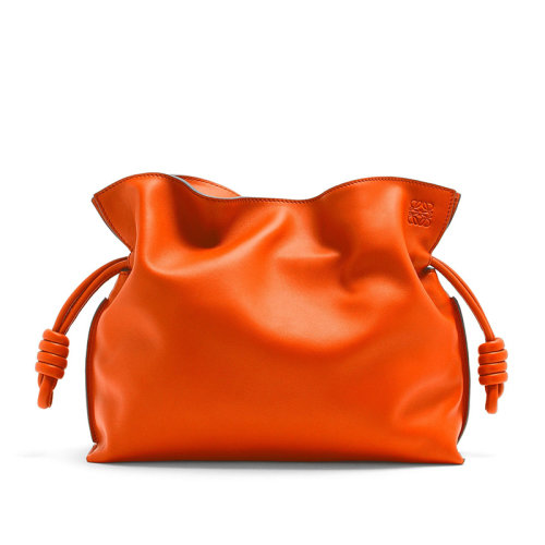 LOEWE/羅意威 22新款Flamenco系列 女士橙色納帕牛皮革徽標(biāo)壓紋拉繩收緊單肩手提包A411FC1X62-9100