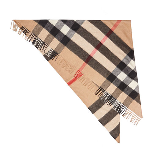 BURBERRY/博柏利  中性款女士駝色羊絨格柵三角圍巾 40653491 駝色格紋