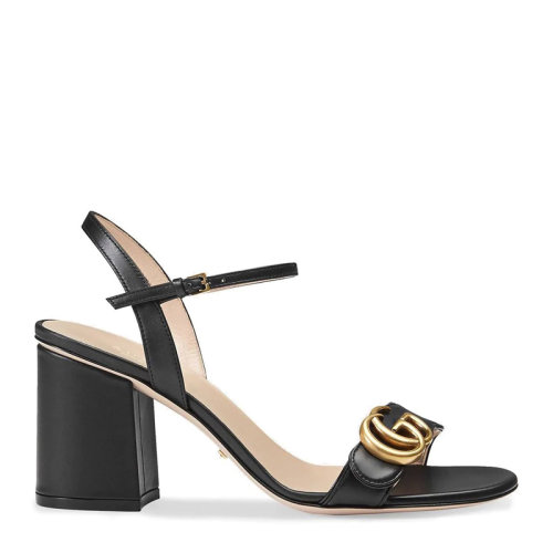 GUCCI/古馳 女士黑色皮革雙G徽標高跟涼鞋 453379-A3N00-1000